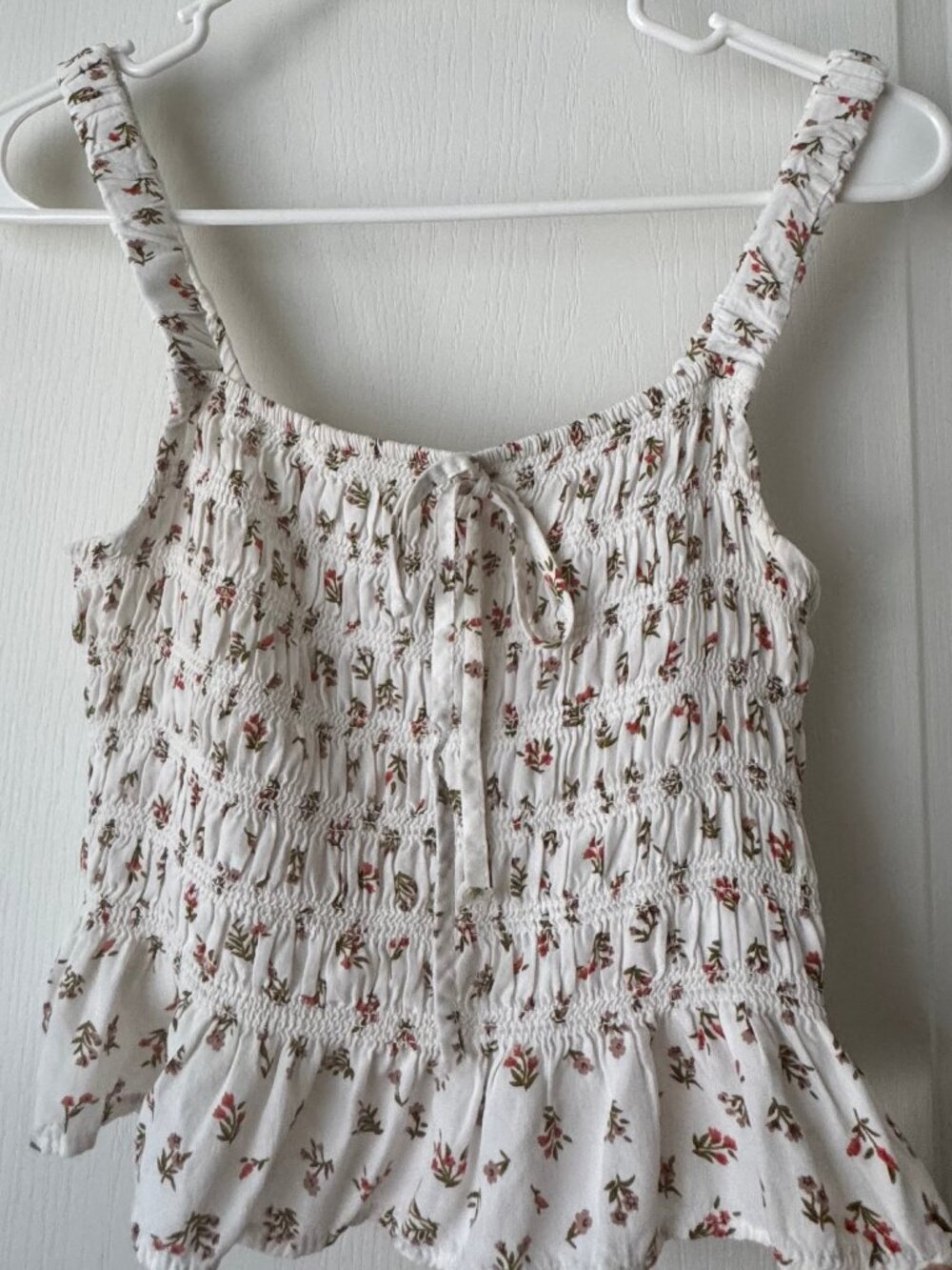 Floral Short Doll Top in White with Bow and Soft Ruffles Size S